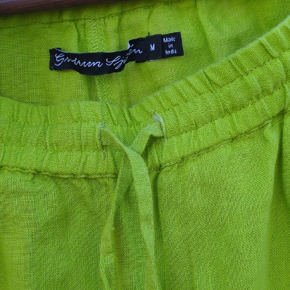 Kiwi Green Wide-Leg Pants 100% Linen - Picture 2 of 6